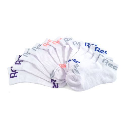 Reebok Work Women's Six Pack ankle socks. Socks are white with a variety of color accents.
